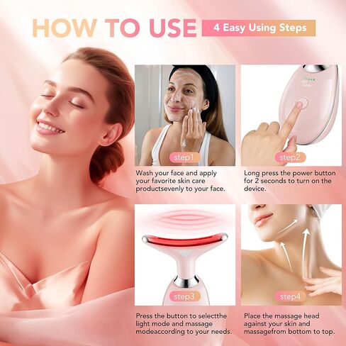 Red-Light-Therapy-for-Face, Facial Massager Wand Tool with 7 Color - Birthday, Christmas, Mothers Day, Valentines Day, Self Care Gifts for Her Women Mom Best Friend Wife Teacher (Pink) in Saudi Arabia