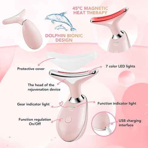 Red-Light-Therapy-for-Face, Facial Massager Wand Tool with 7 Color - Birthday, Christmas, Mothers Day, Valentines Day, Self Care Gifts for Her Women Mom Best Friend Wife Teacher (Pink) in Saudi Arabia