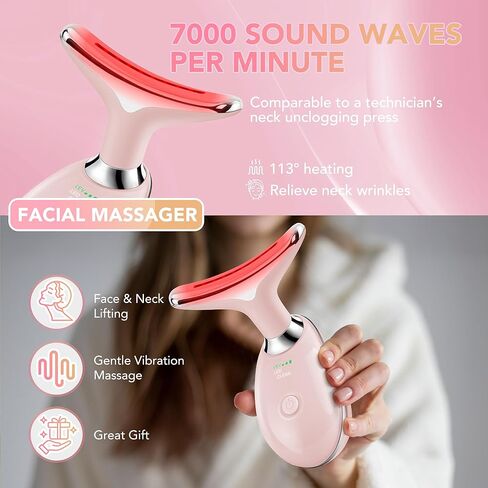 Red-Light-Therapy-for-Face, Facial Massager Wand Tool with 7 Color - Birthday, Christmas, Mothers Day, Valentines Day, Self Care Gifts for Her Women Mom Best Friend Wife Teacher (Pink) in Saudi Arabia