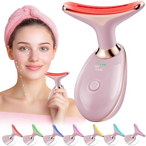 Red-Light-Therapy-for-Face, Facial Massager Wand Tool with 7 Color - Birthday, Christmas, Mothers Day, Valentines Day, Self Care Gifts for Her Women Mom Best Friend Wife Teacher (Pink) in Saudi Arabia