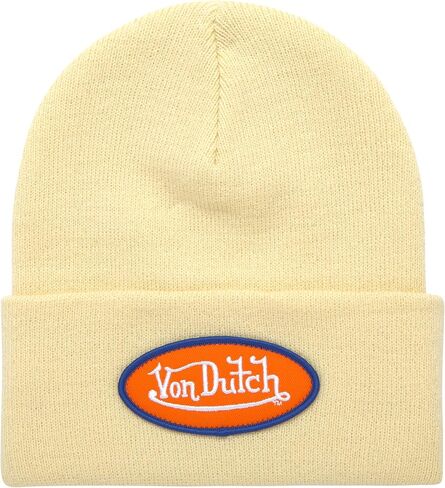 Von Dutch Women's Beanie - قبعة جمجمة كلاسيكية مكبوتة مع شعار مطرز - قبعة شتوية شتوية مريحة للنساء in Kuwait