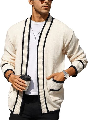 Floerns Men's Long Sleeve Cardigan Sweaters Vintage Open Front Knitted Sweaters in Saudi Arabia