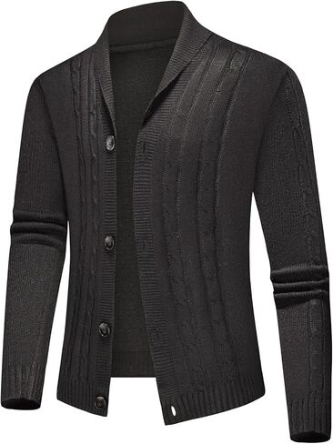 Lamgool Men's Shawl Collar Cardigan Sweater Slim Fit Cable Knit Casual Button Down Sweaters for Fall Winter in Saudi Arabia