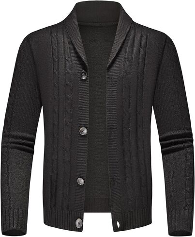 Lamgool Men's Shawl Collar Cardigan Sweater Slim Fit Cable Knit Casual Button Down Sweaters for Fall Winter in Saudi Arabia