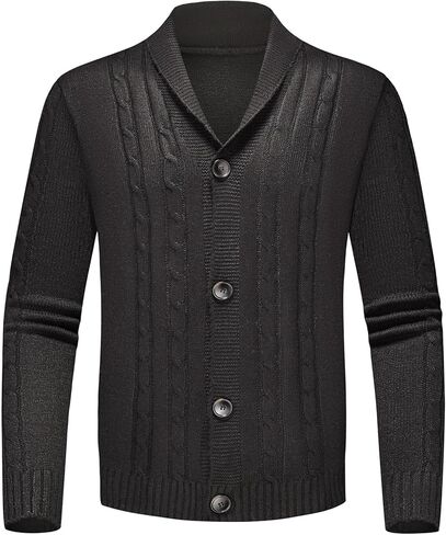 Lamgool Men's Shawl Collar Cardigan Sweater Slim Fit Cable Knit Casual Button Down Sweaters for Fall Winter in Saudi Arabia