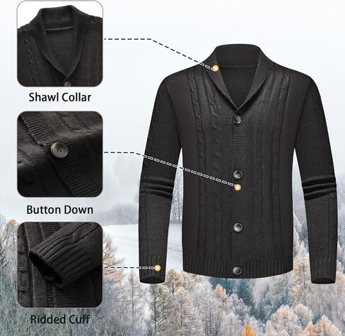 Lamgool Men's Shawl Collar Cardigan Sweater Slim Fit Cable Knit Casual Button Down Sweaters for Fall Winter in Saudi Arabia