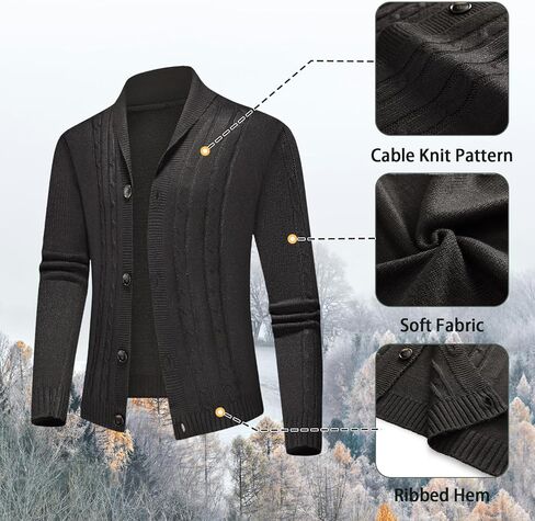 Lamgool Men's Shawl Collar Cardigan Sweater Slim Fit Cable Knit Casual Button Down Sweaters for Fall Winter in Saudi Arabia