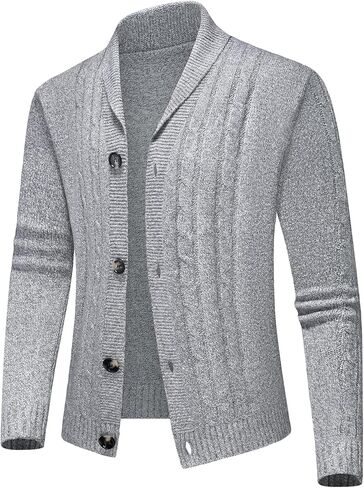 Lamgool Men's Shawl Collar Cardigan Sweater Slim Fit Cable Knit Casual Button Down Sweaters for Fall Winter in Saudi Arabia
