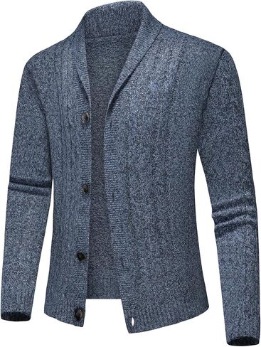 Lamgool Men's Shawl Collar Cardigan Sweater Slim Fit Cable Knit Casual Button Down Sweaters for Fall Winter in Saudi Arabia