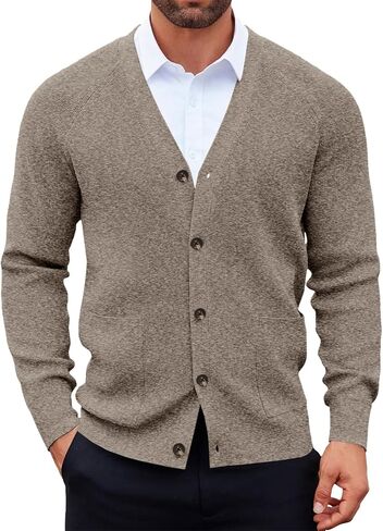 Runcati Men's Cardigan Sweater V Neck Long Sleeve Casul Cardigan Button Down Knitted Sweaters with Pockets in Saudi Arabia