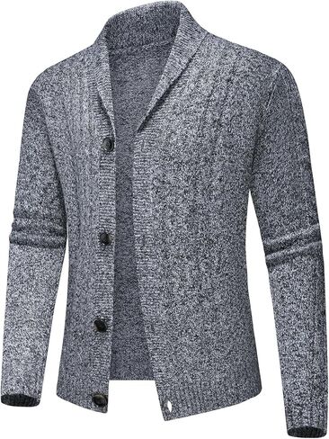 Lamgool Men's Shawl Collar Cardigan Sweater Slim Fit Cable Knit Casual Button Down Sweaters for Fall Winter in Saudi Arabia