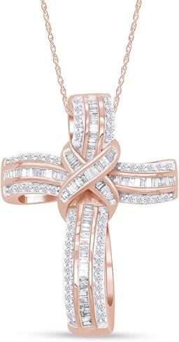 Infinity Cross Diamond Pendant Necklace for Women & Men, 1.00 Cttw Natural or Lab-Grown Diamond in 14K Gold Over 925 Sterling Silver, Religious Christian Jewelry Gift with 18" Chain in Saudi Arabia