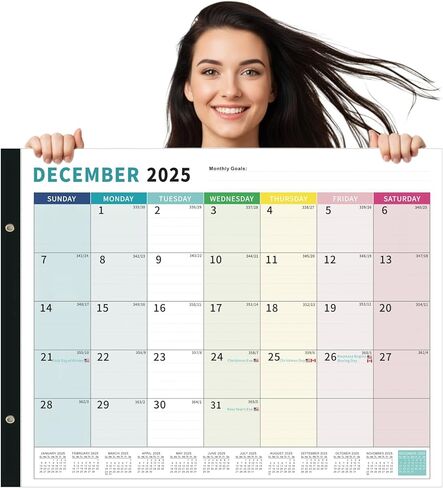 Large Desk Calendar 2025, Totall 18 Monthly Desk Calendar, Large Size 17" x 22", From Now to December 2025, Thick Paper with Transparent Corner Protectors, Colorful Lump in Saudi Arabia