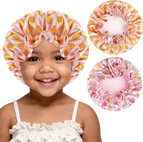 BONNET QUEEN 2 قطعة قلنسوة للأطفال للبنات، قلنسوة حريرية بطبقة مزدوجة للأطفال من سن 3 إلى 12 سنة، قلنسوة من الساتان للأطفال للنوم in Kuwait
