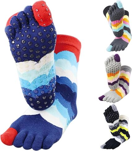 Toe Socks Women - Non-Slip Grip Socks for Yoga, Pilates & Barre, Five Finger Cotton Athletic Socks with Storage Bag in Saudi Arabia
