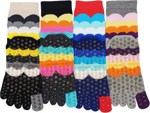 Toe Socks Women - Non-Slip Grip Socks for Yoga, Pilates & Barre, Five Finger Cotton Athletic Socks with Storage Bag in Saudi Arabia