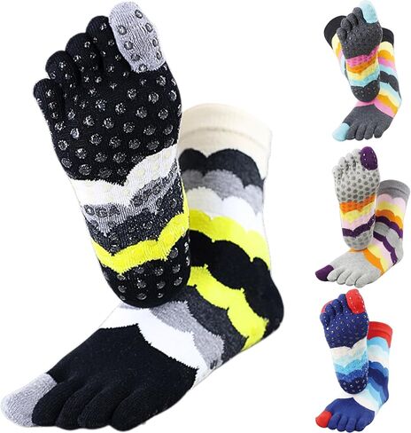 Toe Socks Women - Non-Slip Grip Socks for Yoga, Pilates & Barre, Five Finger Cotton Athletic Socks with Storage Bag in Saudi Arabia