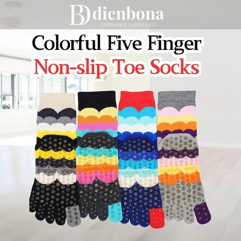 Toe Socks Women - Non-Slip Grip Socks for Yoga, Pilates & Barre, Five Finger Cotton Athletic Socks with Storage Bag in Saudi Arabia