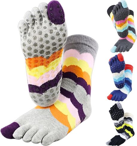 Toe Socks Women - Non-Slip Grip Socks for Yoga, Pilates & Barre, Five Finger Cotton Athletic Socks with Storage Bag in Saudi Arabia
