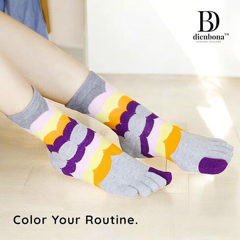 Toe Socks Women - Non-Slip Grip Socks for Yoga, Pilates & Barre, Five Finger Cotton Athletic Socks with Storage Bag in Saudi Arabia