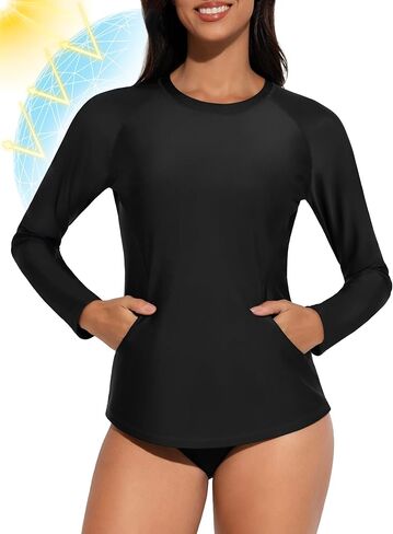 Tournesol Women's Long Sleeve Rash Guard Round Neck Swim Shirts Sun Protection Rashguard Swimsuit Tops Braless Swimwear Top in Saudi Arabia