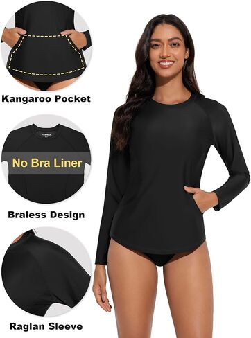 Tournesol Women's Long Sleeve Rash Guard Round Neck Swim Shirts Sun Protection Rashguard Swimsuit Tops Braless Swimwear Top in Saudi Arabia