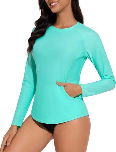 Tournesol Women's Long Sleeve Rash Guard Round Neck Swim Shirts Sun Protection Rashguard Swimsuit Tops Braless Swimwear Top in Saudi Arabia