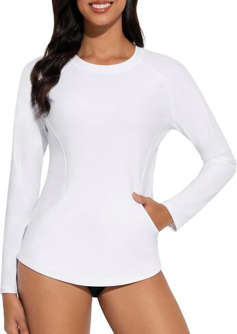 Tournesol Women's Long Sleeve Rash Guard Round Neck Swim Shirts Sun Protection Rashguard Swimsuit Tops Braless Swimwear Top in Saudi Arabia