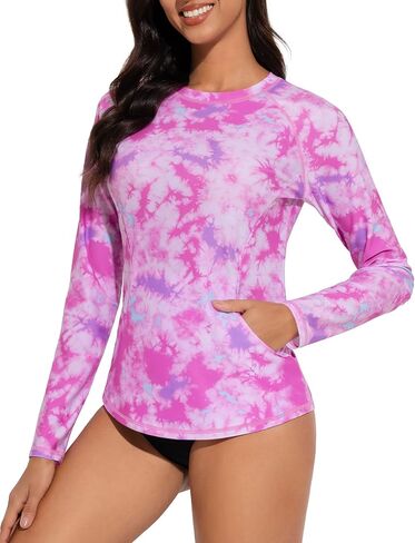 Tournesol Women's Long Sleeve Rash Guard Round Neck Swim Shirts Sun Protection Rashguard Swimsuit Tops Braless Swimwear Top in Saudi Arabia