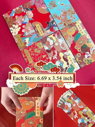 Chinese Red Envelope New Year Lucky Money Envelopes, 12 PCS Chinese Style Design Colorful Red Envelopes with Unique Bronzing Engraving Pattern for Spring Festival Birthday Mother's Day in Kuwait