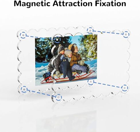 Opps Acrylic Picture Frame 4x6: 3 Pack Magnetic Picture Frames, Cute Wavy Double Sided Photo Frame, Clear Scalloped Picture Frame for Home Decor Display in Saudi Arabia