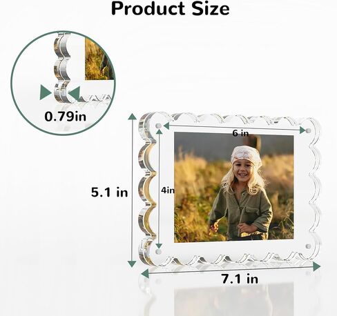 Opps Acrylic Picture Frame 4x6: 3 Pack Magnetic Picture Frames, Cute Wavy Double Sided Photo Frame, Clear Scalloped Picture Frame for Home Decor Display in Saudi Arabia