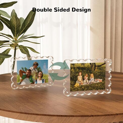 Opps Acrylic Picture Frame 4x6: 3 Pack Magnetic Picture Frames, Cute Wavy Double Sided Photo Frame, Clear Scalloped Picture Frame for Home Decor Display in Saudi Arabia
