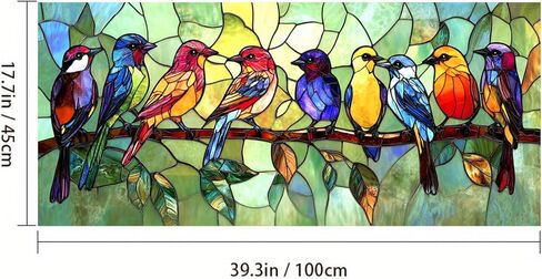 Window Privacy Film Stained Glass 39.37×17.71 Inches Colorful Birds Decorative Window Cling Static Cling Removable Decal Anti UV Privacy Film for Home Decor in Saudi Arabia