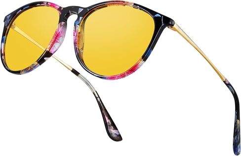 BIRCEN Womens Night Vision Glasses: TR90 Anti-Glare Night Driving Glasses Reduce Eye Strain for Women Drivers Rain Snow Fog in Kuwait