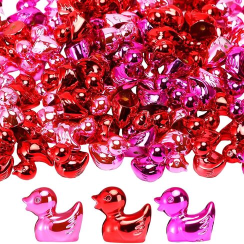100 Pcs Shiny Valentines Day Mini Duck Figures Colorful Valentines Day Duck Decor Micro Landscape Aquarium Garden Hide and Seek Decoration Charm for Party Gift(Red, Fuchsia and Pink) in Saudi Arabia