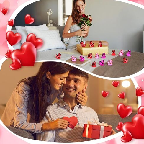100 Pcs Shiny Valentines Day Mini Duck Figures Colorful Valentines Day Duck Decor Micro Landscape Aquarium Garden Hide and Seek Decoration Charm for Party Gift(Red, Fuchsia and Pink) in Saudi Arabia