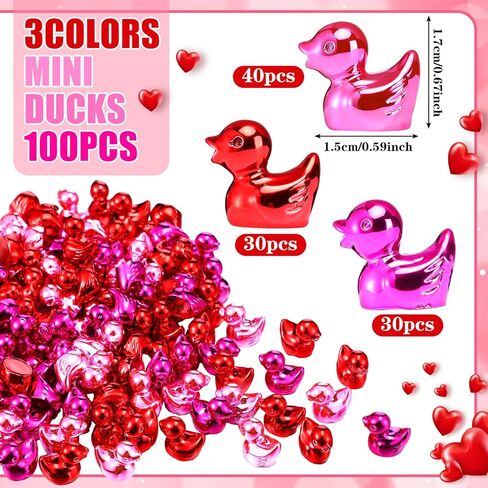 100 Pcs Shiny Valentines Day Mini Duck Figures Colorful Valentines Day Duck Decor Micro Landscape Aquarium Garden Hide and Seek Decoration Charm for Party Gift(Red, Fuchsia and Pink) in Saudi Arabia