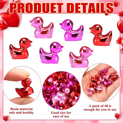 100 Pcs Shiny Valentines Day Mini Duck Figures Colorful Valentines Day Duck Decor Micro Landscape Aquarium Garden Hide and Seek Decoration Charm for Party Gift(Red, Fuchsia and Pink) in Saudi Arabia