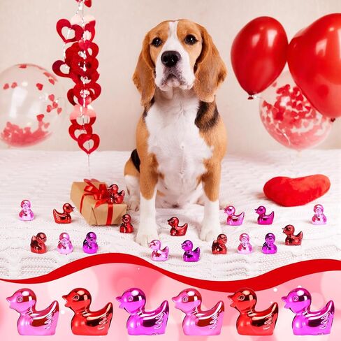 100 Pcs Shiny Valentines Day Mini Duck Figures Colorful Valentines Day Duck Decor Micro Landscape Aquarium Garden Hide and Seek Decoration Charm for Party Gift(Red, Fuchsia and Pink) in Saudi Arabia