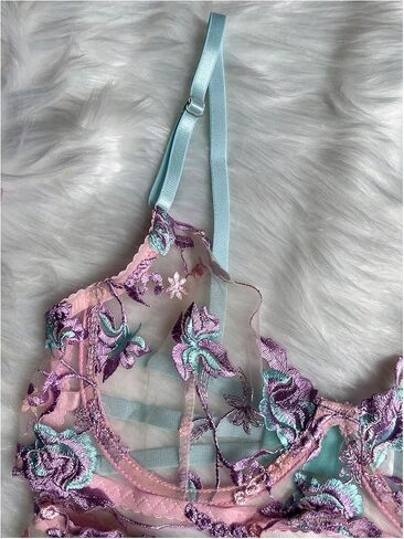 SOLY HUX Women's Garter Lingerie Set Floral Embroidery Push Up Bra Panty Wedding Night Honeymoon Outfits in Saudi Arabia