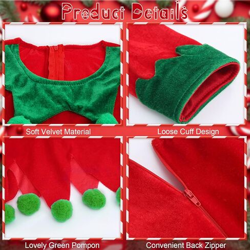 Christmas Elf Costume for Kids - Girls Elf Dress Set Velvet Cosplay Santa's Helper Costume Xmas Outfit in Saudi Arabia