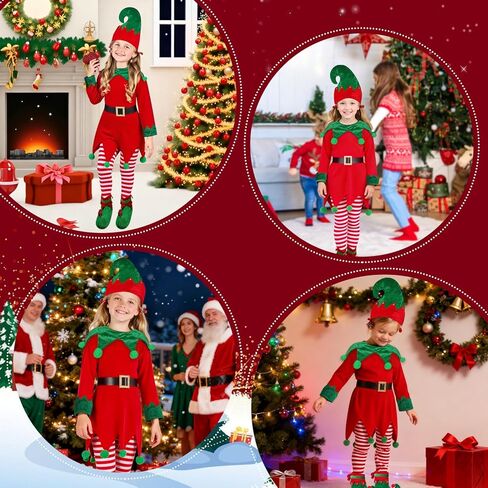 Christmas Elf Costume for Kids - Girls Elf Dress Set Velvet Cosplay Santa's Helper Costume Xmas Outfit in Saudi Arabia