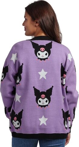 Kuromi Stars All-Over Print Women's Purple Long Sleeve Cardigan in Saudi Arabia