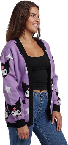 Kuromi Stars All-Over Print Women's Purple Long Sleeve Cardigan in Saudi Arabia