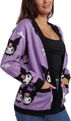 Kuromi Stars All-Over Print Women's Purple Long Sleeve Cardigan in Saudi Arabia