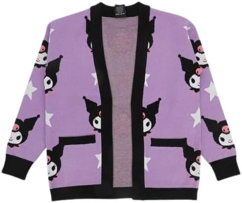 Kuromi Stars All-Over Print Women's Purple Long Sleeve Cardigan in Saudi Arabia