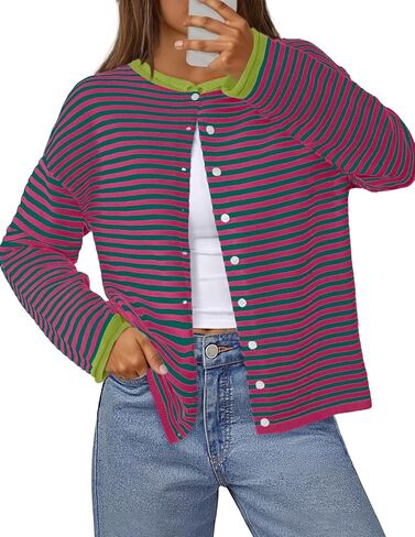 MEROKEETY Womens Striped Cardigan Sweaters 2025 Fall Long Sleeve Button Lightweight Loose Knit Sweaters Clothes in Saudi Arabia