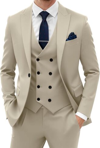 Mens 3 Piece Suit Slim Fit Double Breasted Suits for Men Wedding Groom Suit Set Business Formal Prom Tuxedo in Saudi Arabia