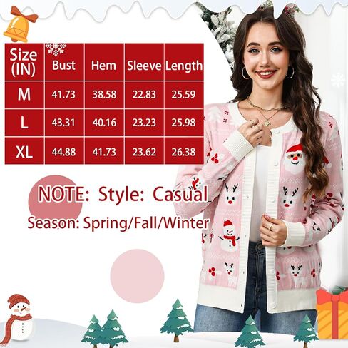 إمرأة قبيحة عيد الميلاد سترة سترة سانتا الرنة ثلج كم طويل زر سترة متماسكة لطيف مضحك سترة in Kuwait